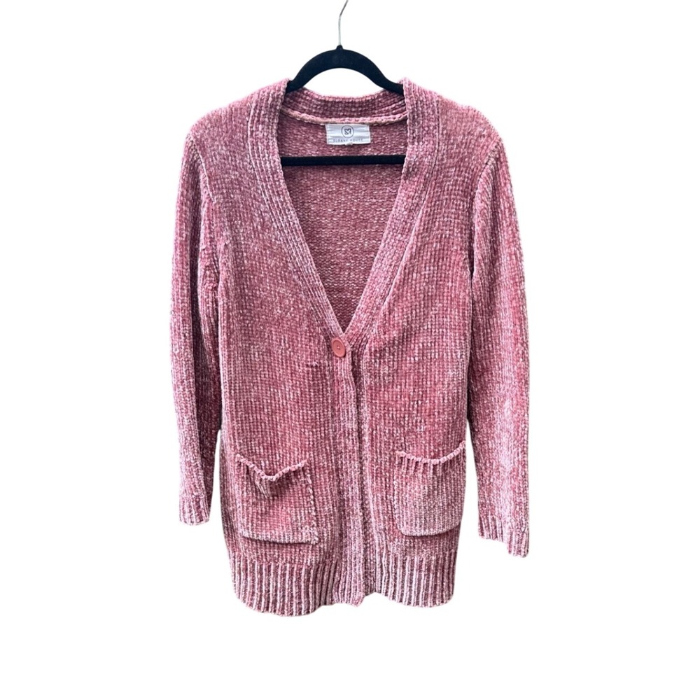 Sloane Rouge Womens Chenille Cardigan Sweater Mauve Pink Single Button XL